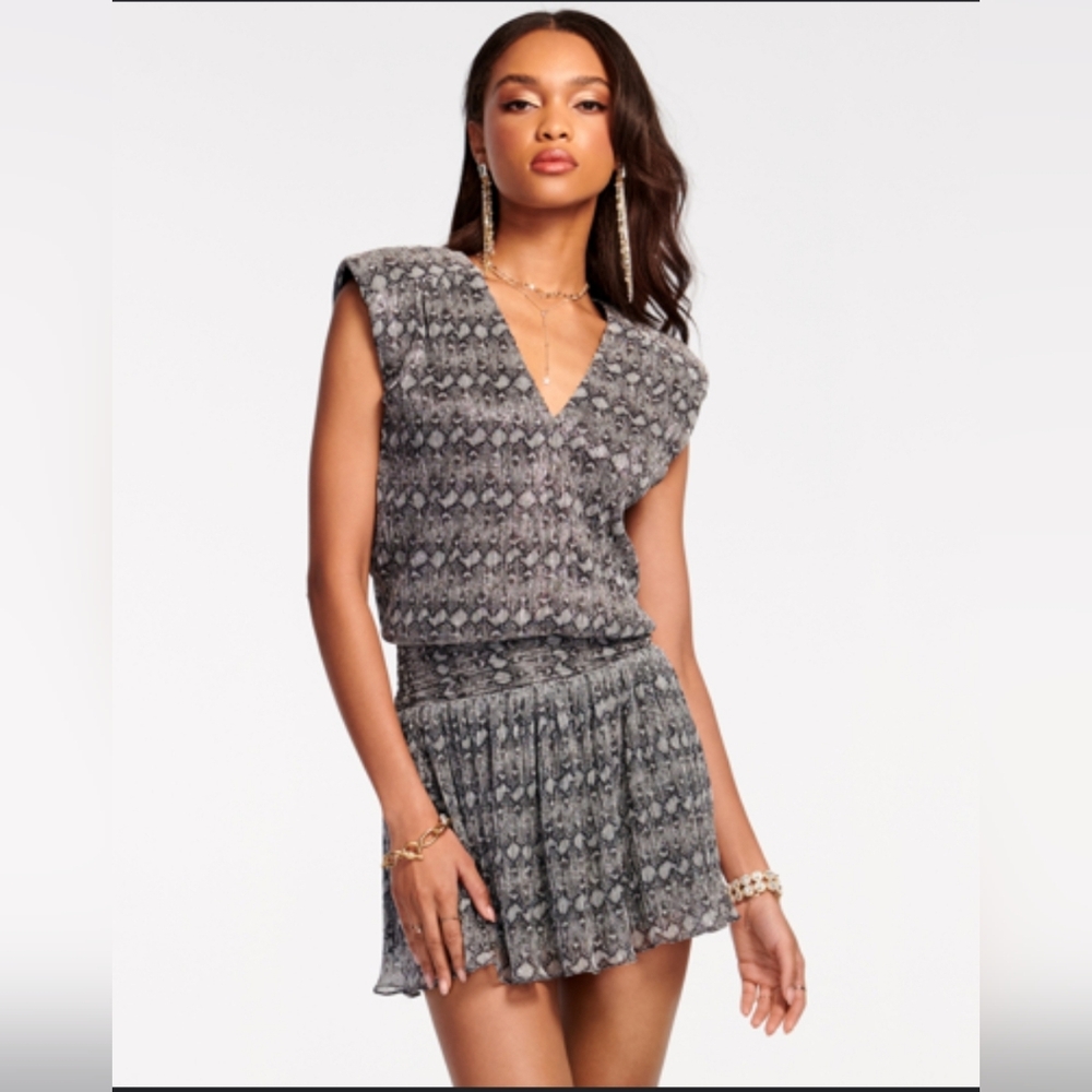 Ramy Brook Liby V-Neck Mini Dress Crystal Snake Size Small